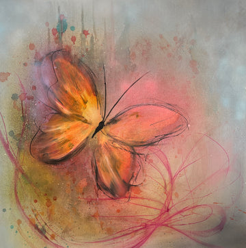 Orange yellow pink original beautiful butterfly painting on canvas